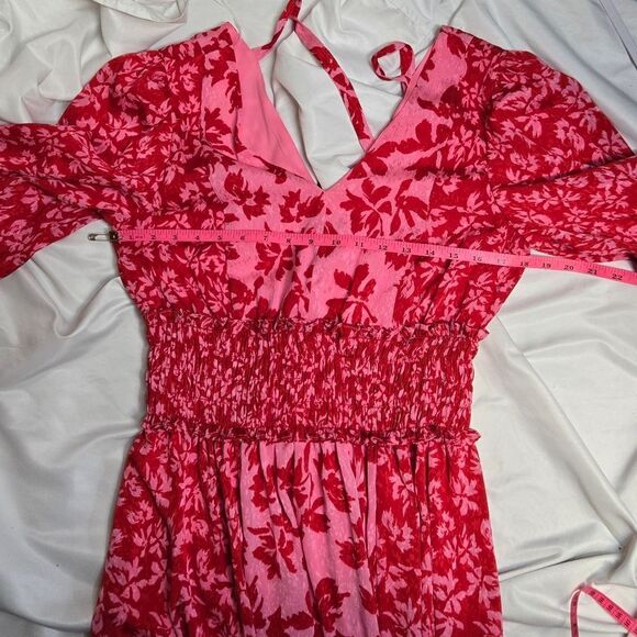 NEW Taylor pink and red printed ditzy Yoryu jaquard midi maxi dress 10‎ - Picture 8 of 10